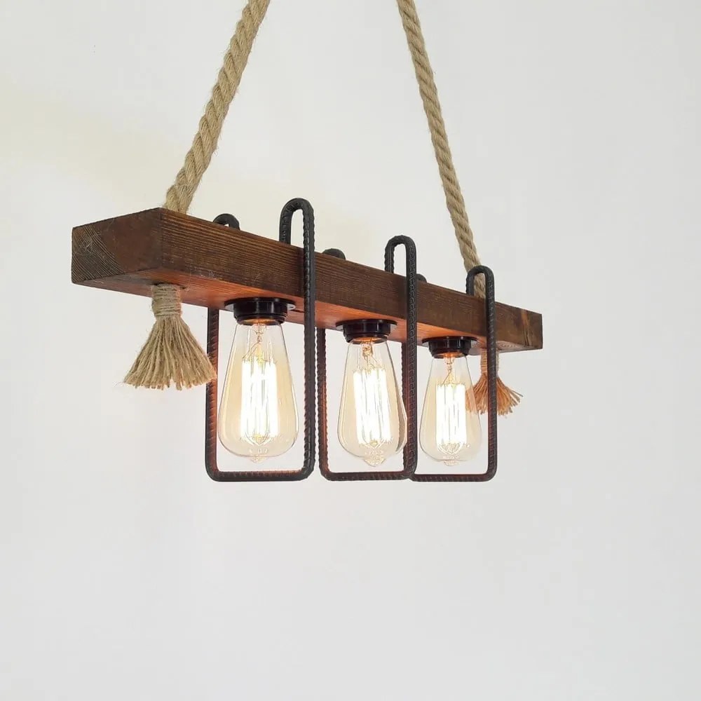 Drewniana lampa wisząca Demir, 3 żarówki