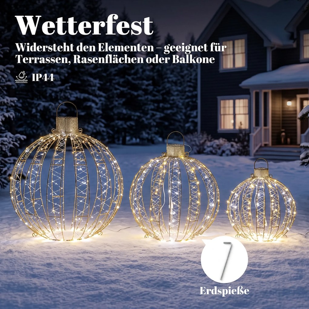 Outsunny 3-częściowy zestaw podświetlanych kul świątecznych na zewnątrz, 360 diod LED w ciepłej/zimnej bieli, światło ciągłe i migające, 24-godzinny timer | Aosom PL