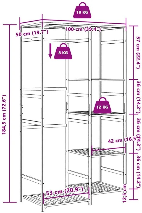 Bambusowy na ubrania wieszak z półkami N5-K29