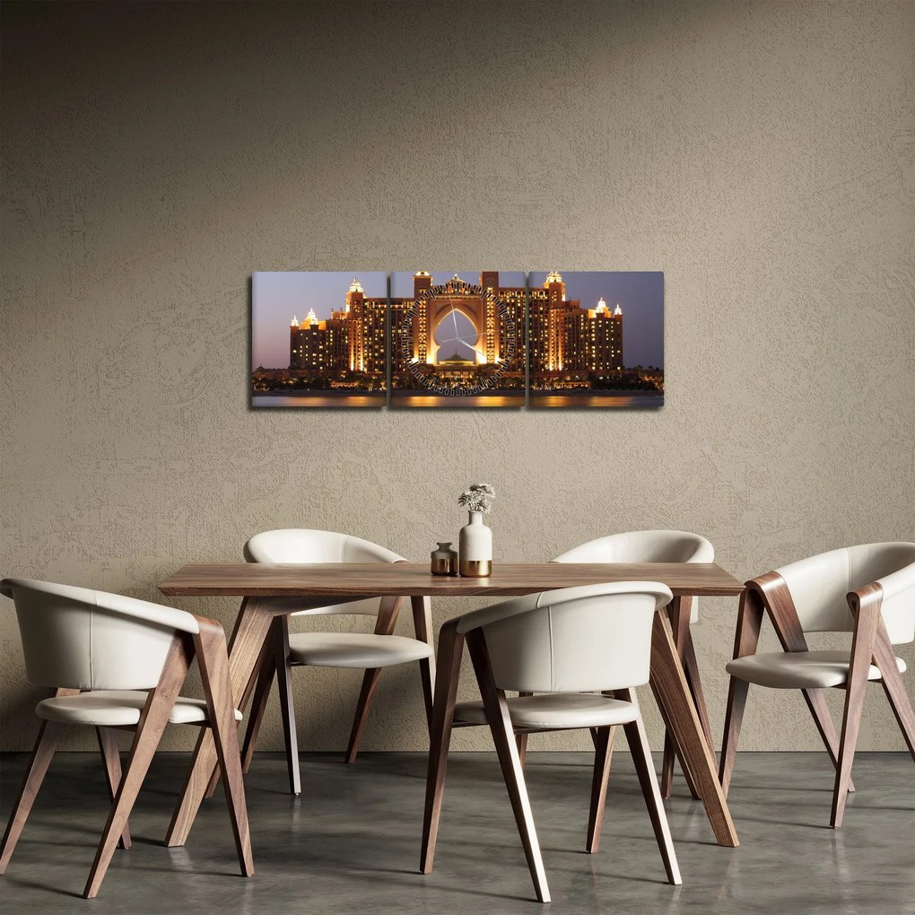 Obraz budowy w Dubaju (z zegarem) (90x30 cm)