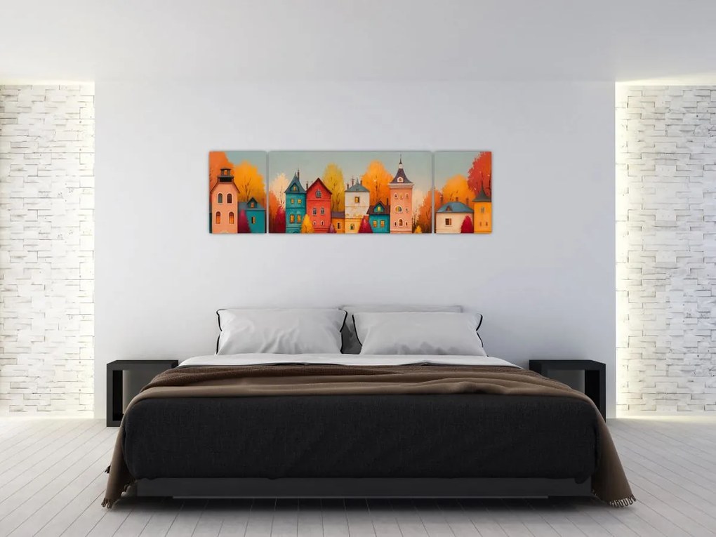 Obraz - Jesienna wieś (170x50 cm)