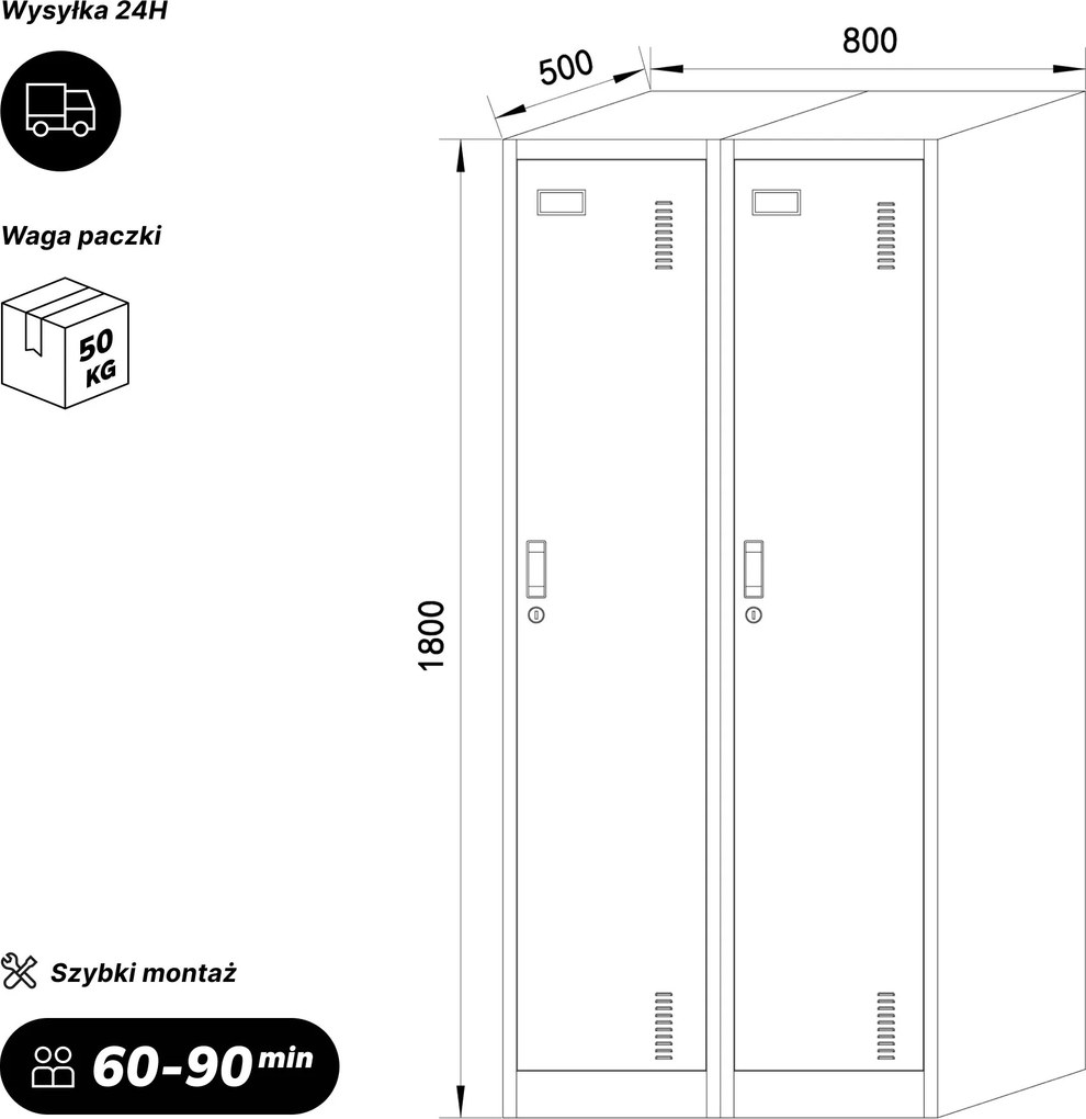 Szafka ubraniowa pracownicza czterokomorowa biała/orzech, 800x1800x500 mm: KACPER Eco Design