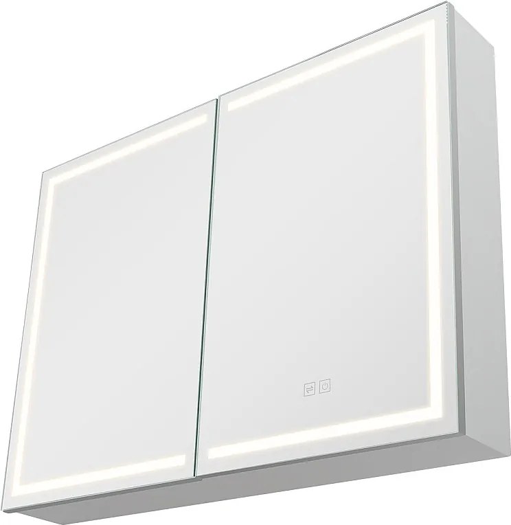 Szafka Ścienna do Łazienki SucceBuy Szafka Łazienkowa z Lustrem HD i 3-Kolorową Diodą LED o Zmiennej Intensywności, Gniazdkami i Portami USB, 60 x 80 cm