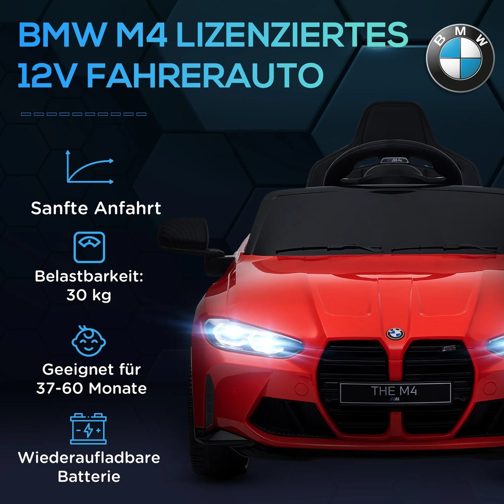 AIYAPLAY BMW M4 elektryczne auto dla dzieci, dźwięk i światło, 3-5 km/h, z pilotem, dla dzieci 3-5 lat, Czerwony