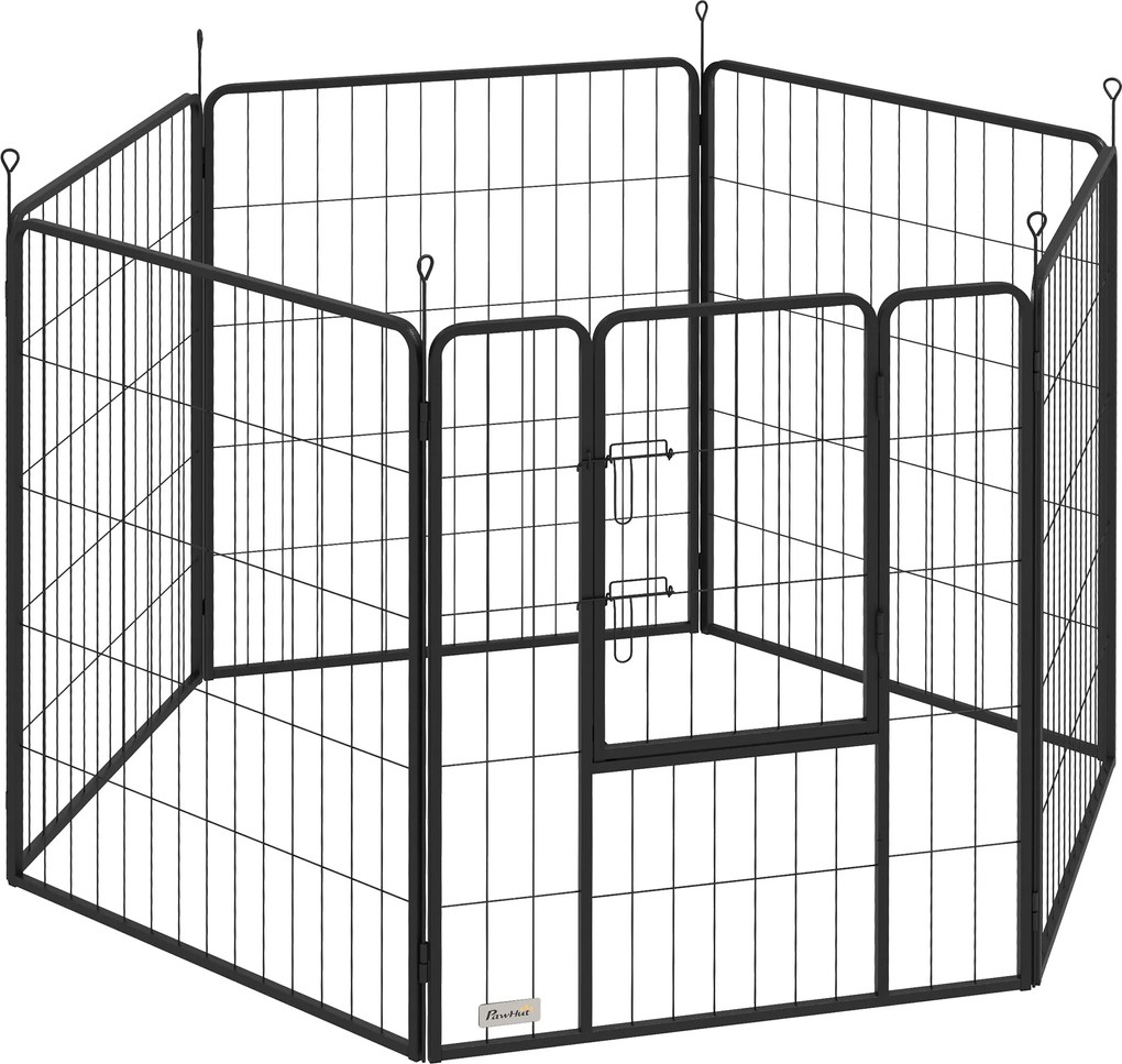 Kojec dla Psów PawHut, Gehege dla Zwierząt Domowych, 6 Paneli, Stal, Składany, Czarny