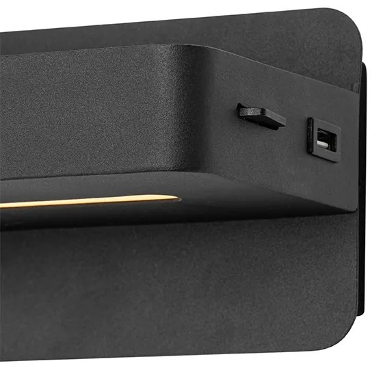 Nowoczesna lampa ścienna czarna w komplecie z LED, USB i przełącznikiem - Ted Nowoczesny Oswietlenie wewnetrzne