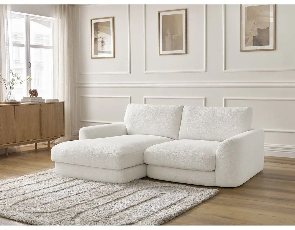 Biały narożnik z materiału bouclé (lewostronny/z szezlongiem) Leonore – Bobochic Paris