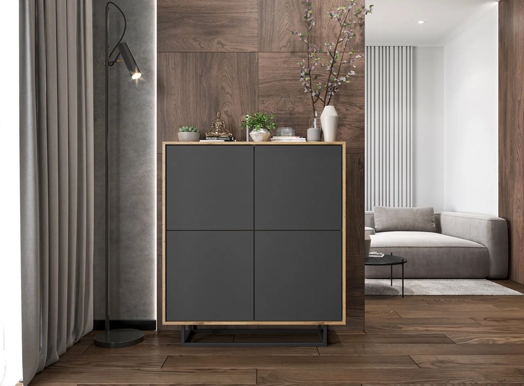 Wysoka komoda w stylu loft Apollo 99 dąb wotan/grafit