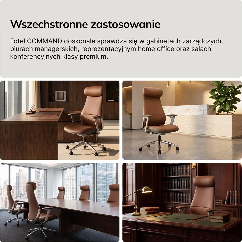Fotel biurowy skórzany Command, kolor brązowy