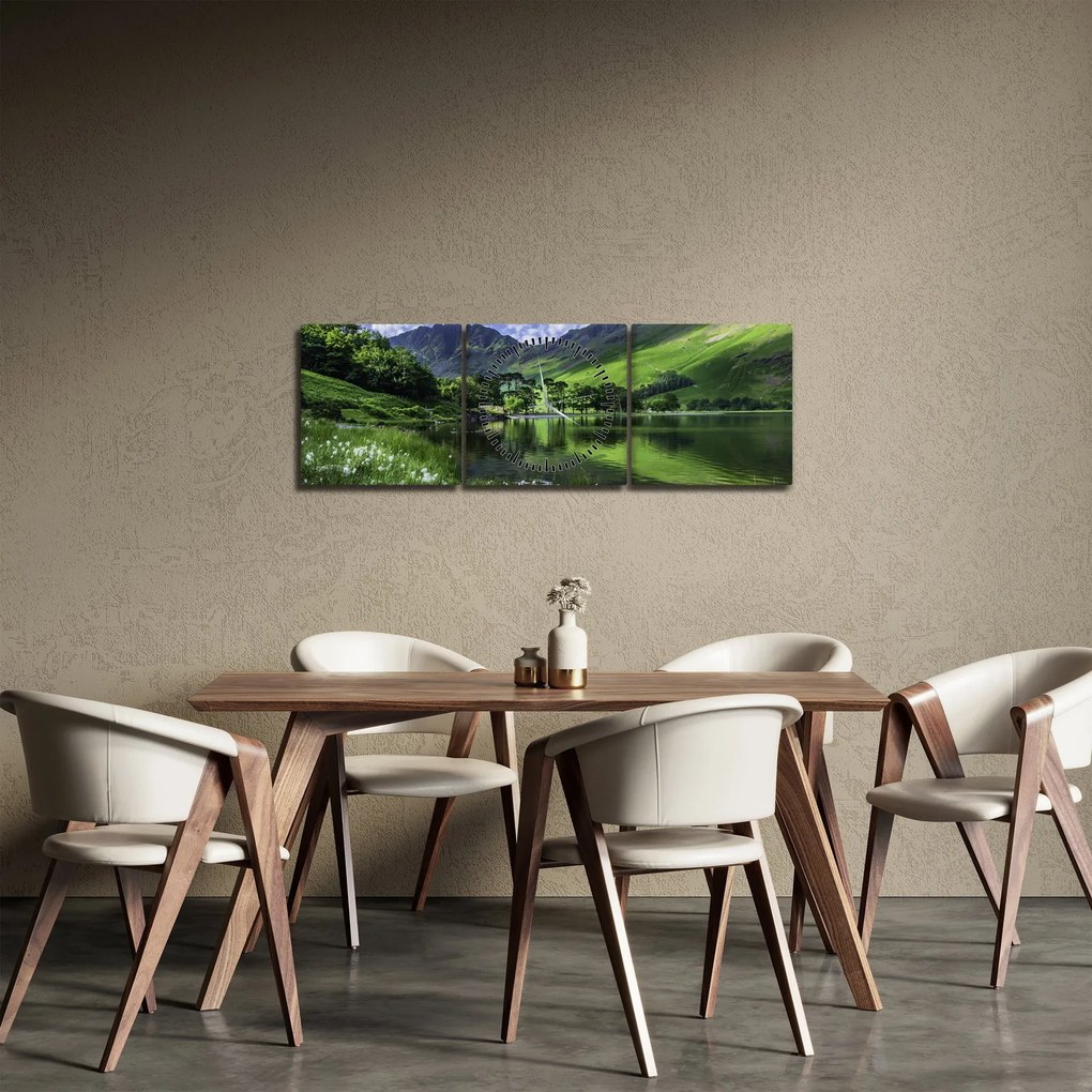 Obraz - Krajobraz z jeziorem (z zegarem) (90x30 cm)