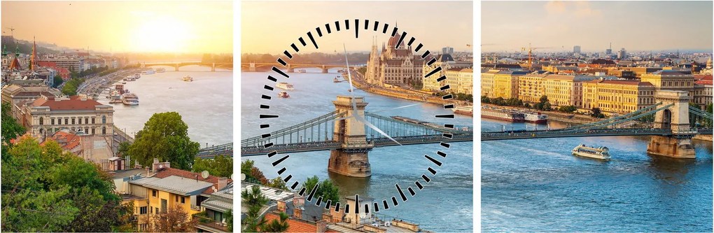 Obraz miasta Budapeszt z rzeką (z zegarem) (90x30 cm)