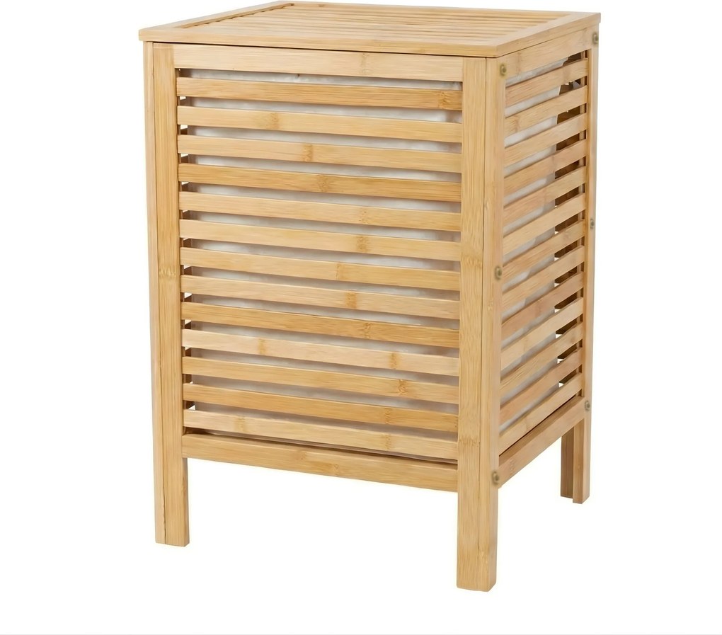 Bambusowy kosz na pranie z pokrywą i wyciąganym workiem LUND, 60 L