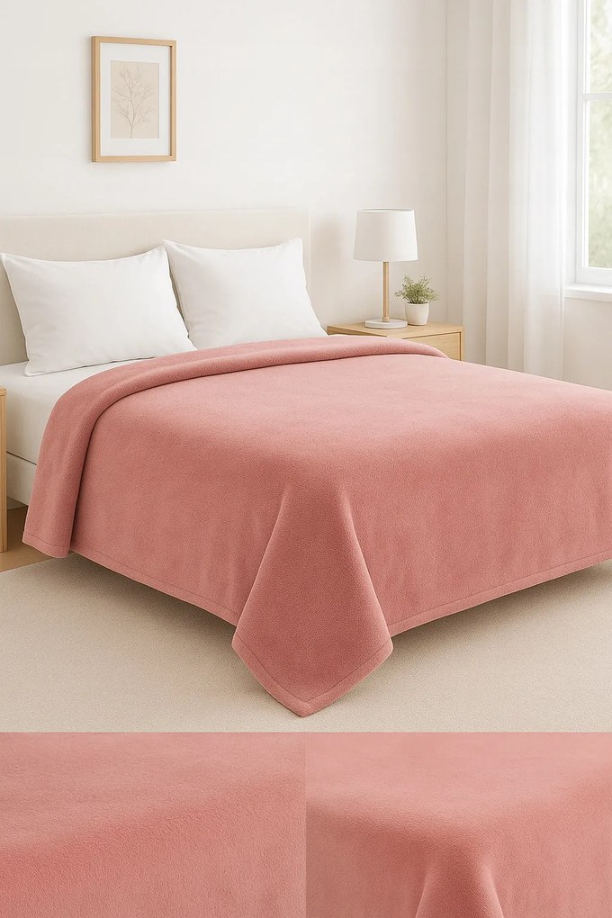 Koc Różowy Gładki 160x200cm Miękki Ciepły Przytulny do domu salonu sypialni