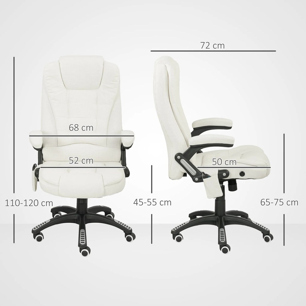 Vinsetto Ergonomiczny Fotel Biurkowy z Funkcją Masażu, 68 x 72 x 110–120 cm, Kremowy