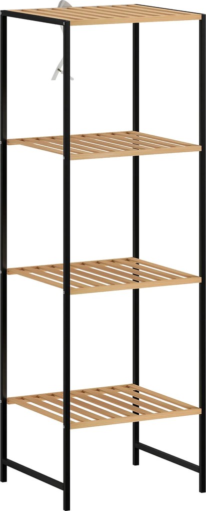 HOMCOM Regał stojący z bambusa i stali, 4 półki, 4-poziomowy regał na książki, 36,5 x 33 x 110 cm, naturalny | Aosom PL