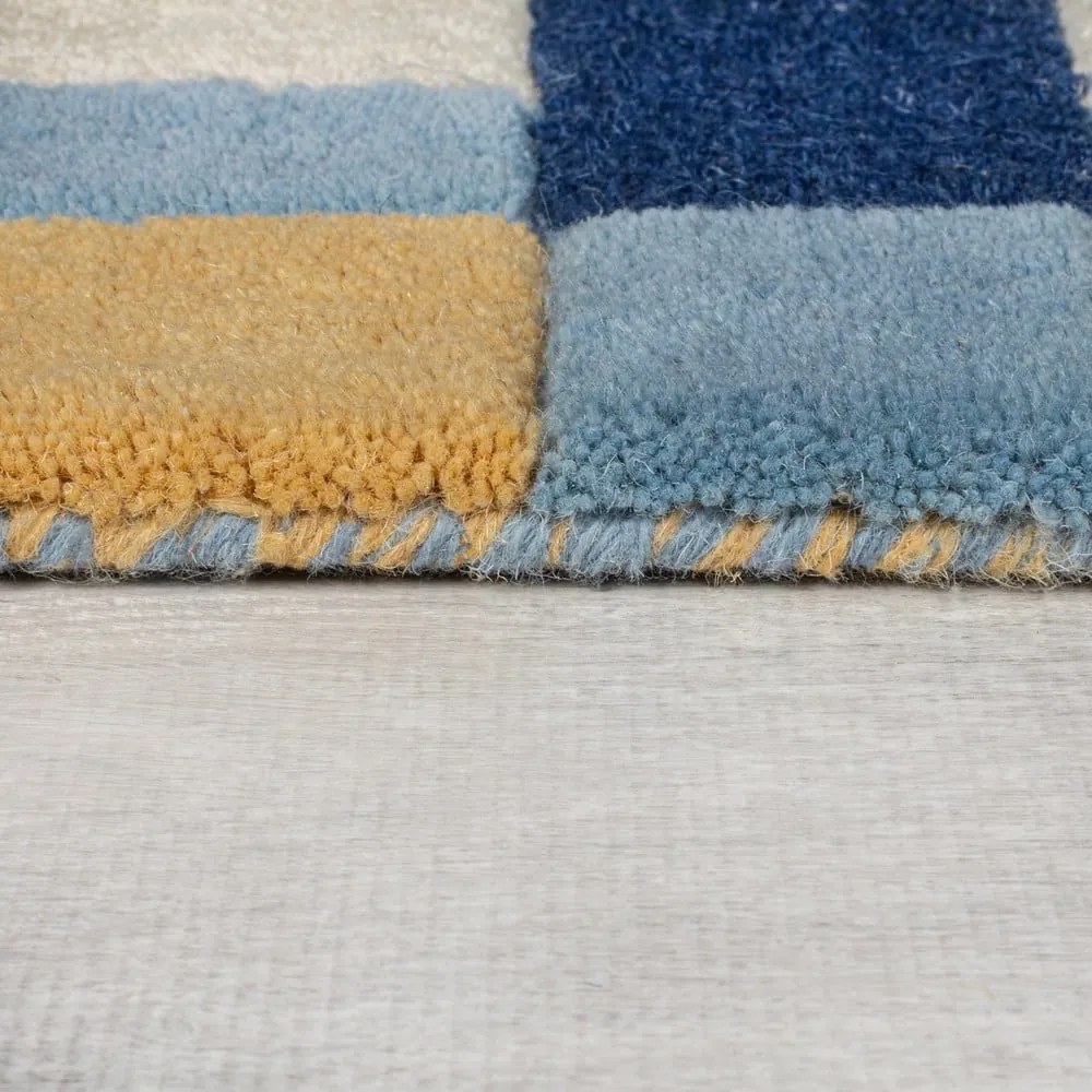 Niebieski wełniany chodnik tkany ręcznie 60x230 cm Kai Wool Border – Flair Rugs