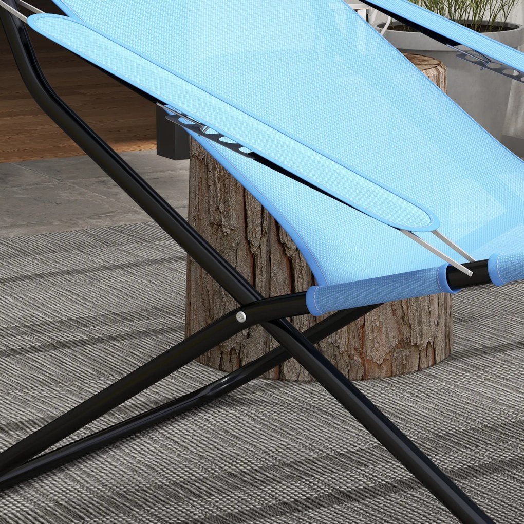 Outsunny Krzesło składane, 4-stopniowo regulowane, oddychający, stalowy stelaż, 69 x 91 x 96 cm, Czarny/Niebieski