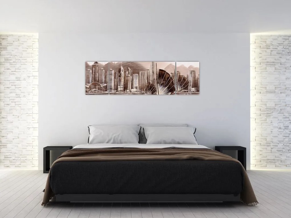 Obraz - Victoria Harbor, Hongkong, efekt sepii (170x50 cm)