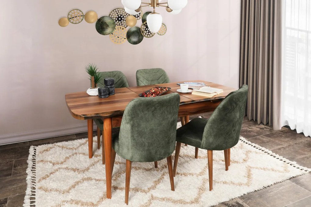 Zestaw krzeseł do jadalni Dallas Dark Green and Brown, 4 szt., 4 szt.