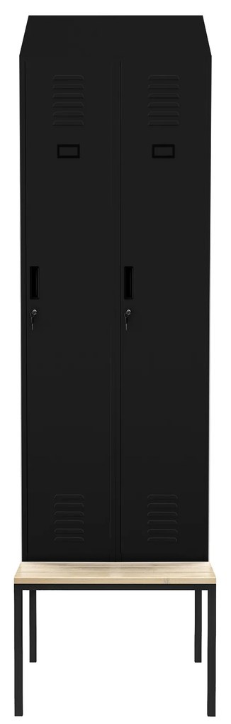 Szafka ubraniowa z ławką i daszkiem KACPER II PRO, 600 x 2295 x 850 mm, czarna