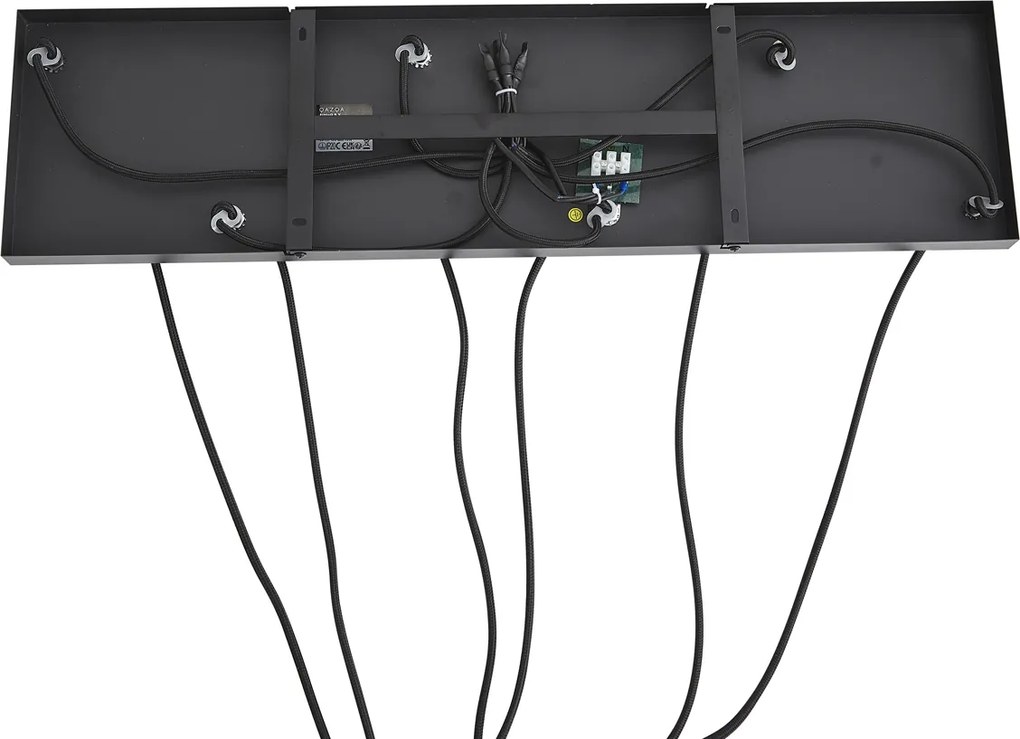 Nowoczesna lampa wisząca czarna z drewnem i matowym szarym szkłem 6-punktowa - Umbra