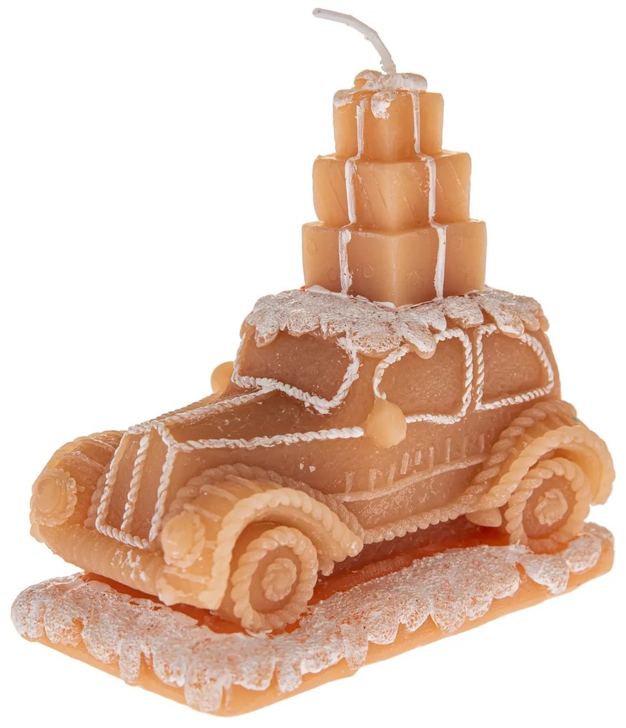 Świąteczna świeca z naturalnego wosku Samochód zprezentami, 11 cm