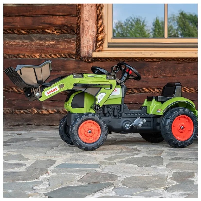 Falk traktor claas z przyczepą i łyżką na pedały