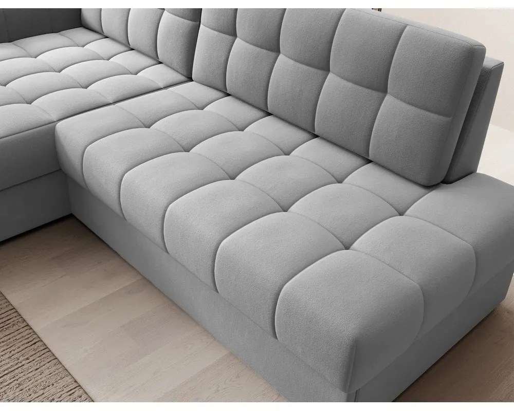 Szary aksamitny rozkładany narożnik (lewostronny/z szezlongiem) Blezalt – ELTAP