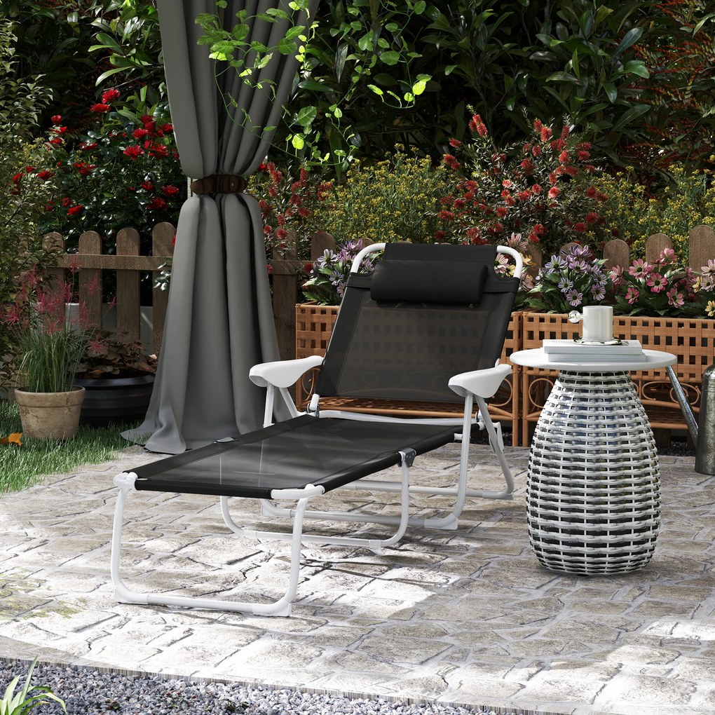 Outsunny Leżak składany z poduszką, fotel z 4-stopniowo regulowanym oparciem do 120 kg czarny | Aosom PL