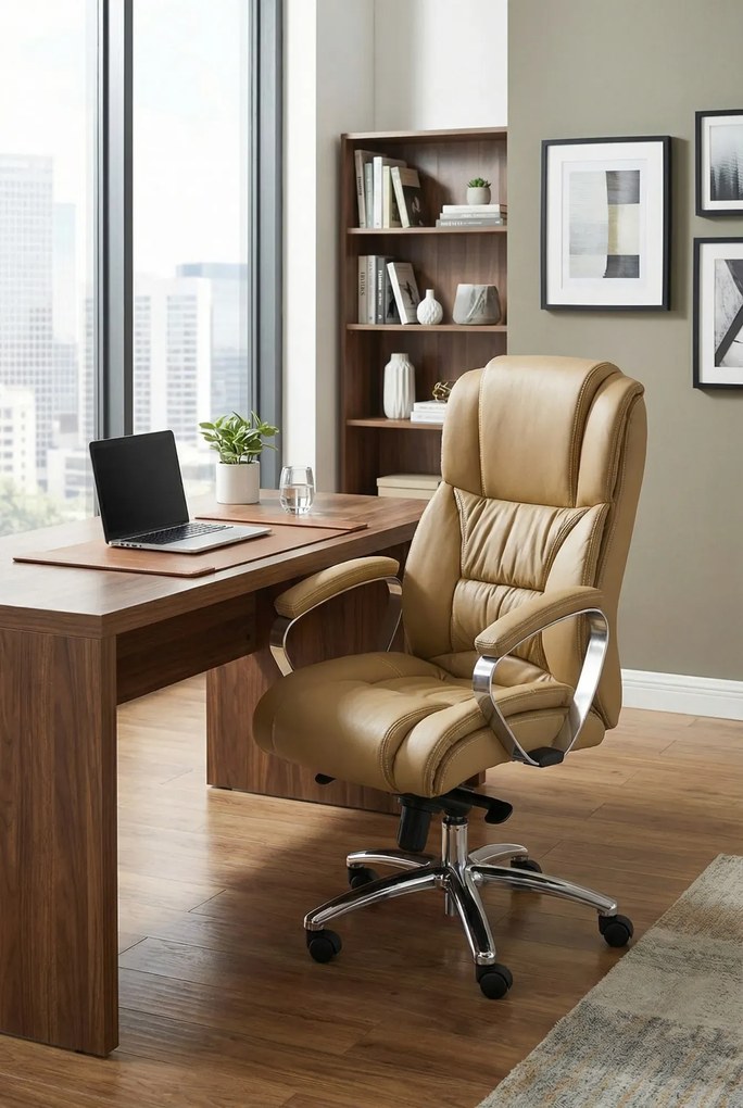 Skórzany beżowy fotel obrotowy do gabinetu K2-E61