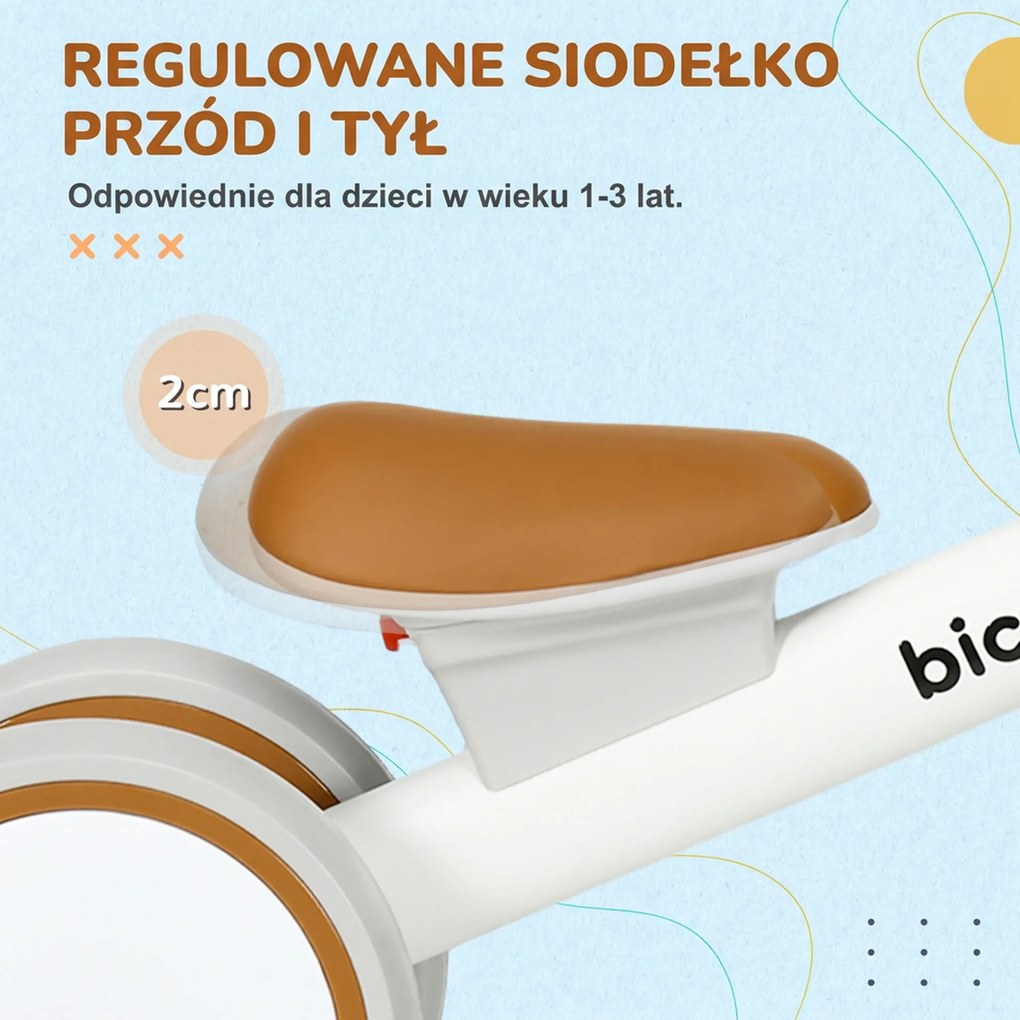 AIYAPLAY Rower biegowy, regulowane siedzisko, ciche koła, dla dzieci 1-3 lata, do 20 kg, Brązowy/Biały