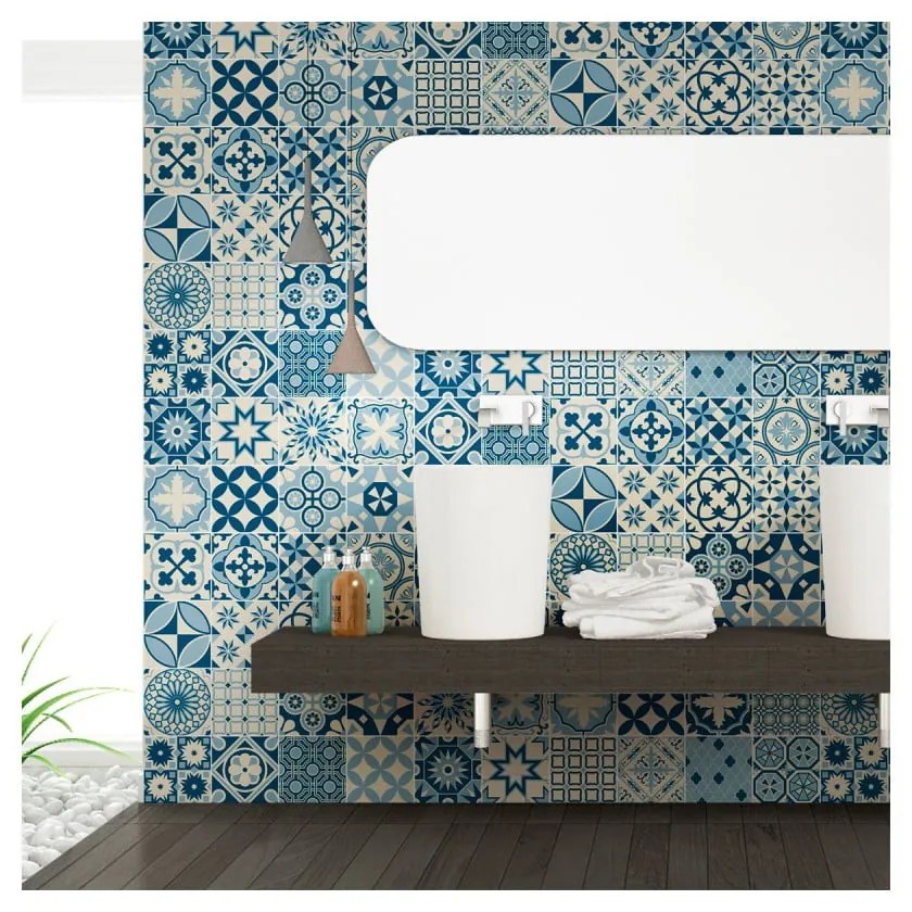 Zestaw 60 naklejek ściennych Ambiance Wall Decal Cement Tiles Riana, 10x10 cm