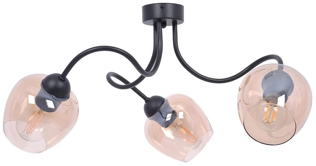 Czarno-bursztynowy żyrandol z 3 kloszami - A566 E4-L78