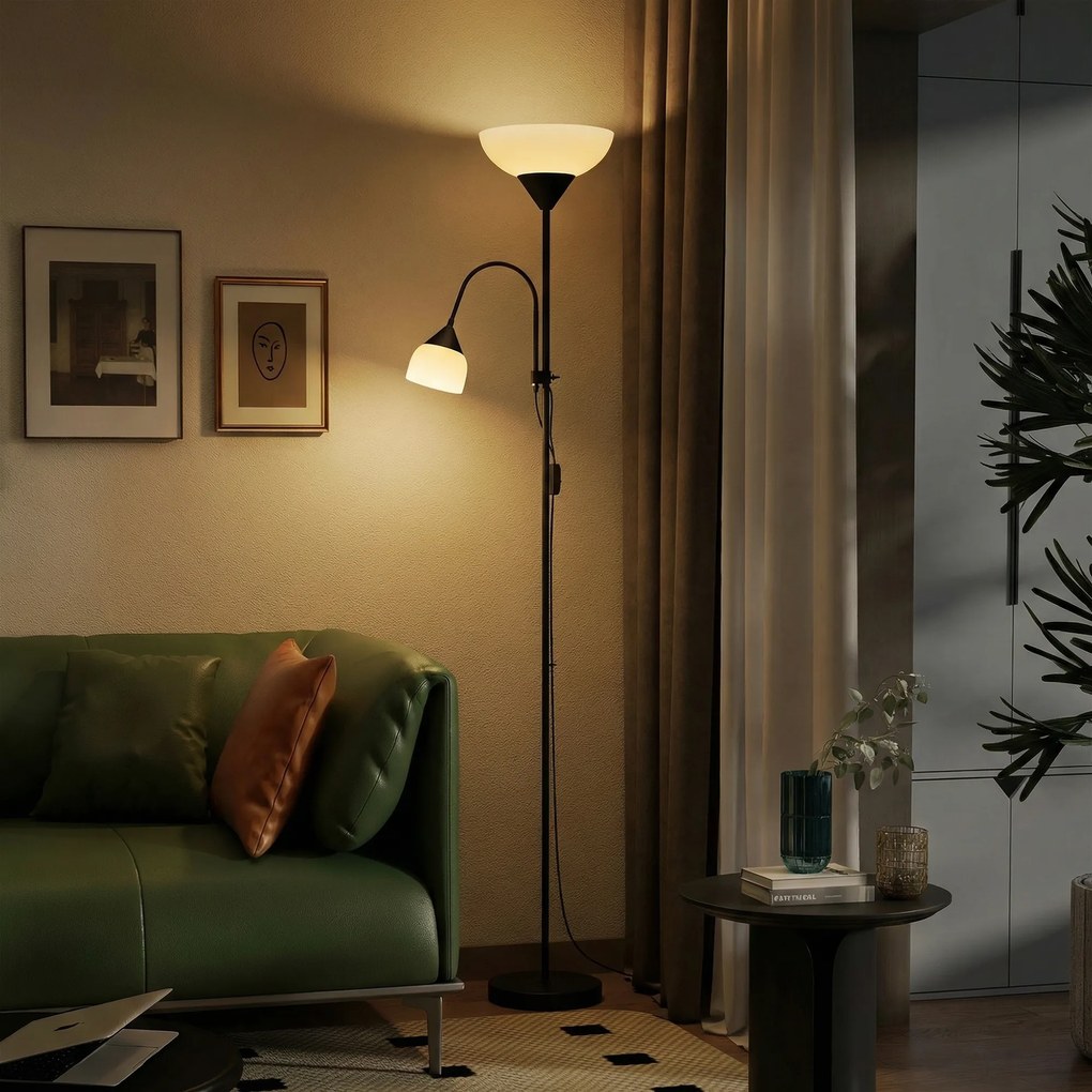 HOMCOM Lampa stojąca w stylu matka-dziecko, wysoka, z regulowanym ramieniem i 3 temperaturami barw, czarna | Aosom PL