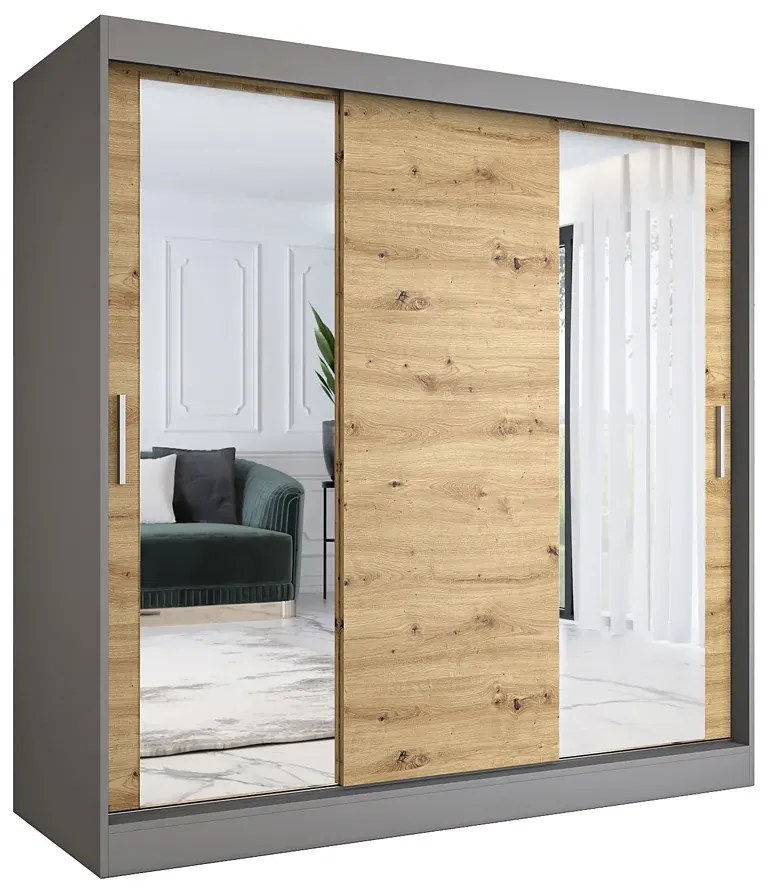 Szafa przesuwna antracyt + dąb artisan 200 cm - Seko 6X
