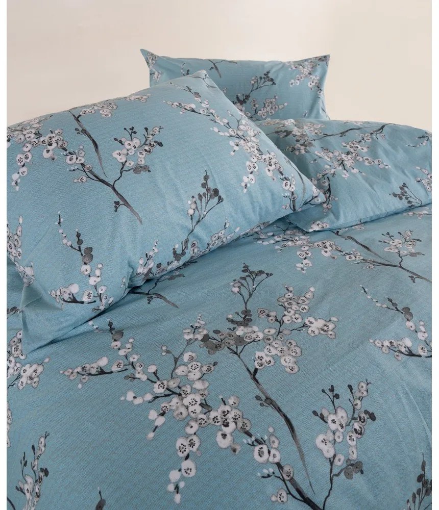 Niebieska pościel jednoosobowa z bawełny renforcé 140x200 cm Blue Floral – Mila Home Luxury