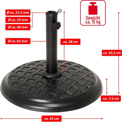 Stojak na parasole, okrągły, 15 kg, Ø 45 cm