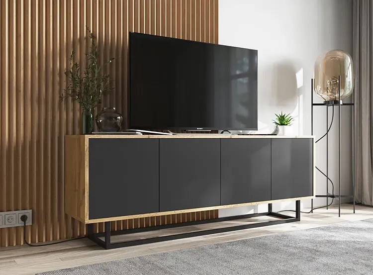 Loftowa szafka rtv dąb wotan + czarny - Avila 11X