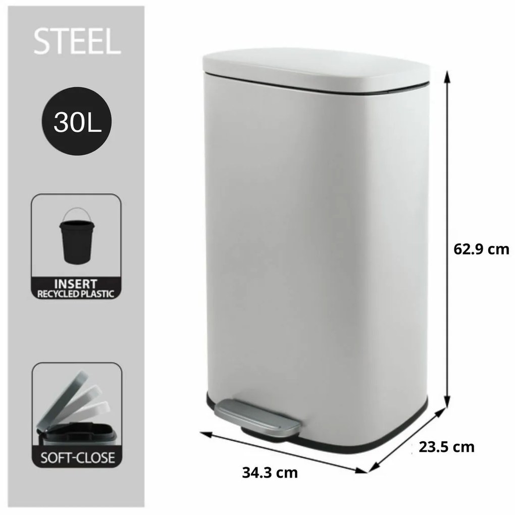 Spirella Kosz na śmieci z pedałem soft-close Akira 30 l, matowy biały, 30 l