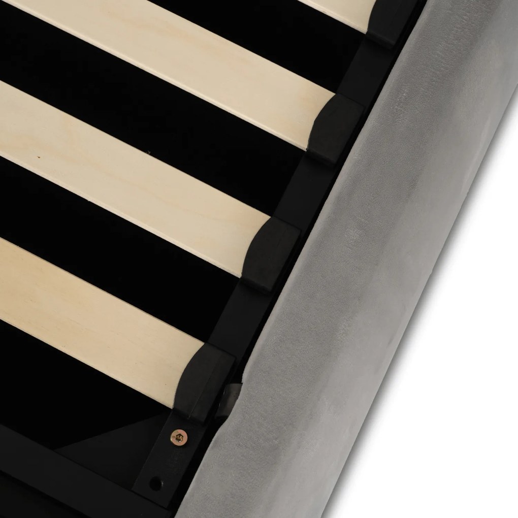 Łóżko Tapicerowane 180x200 cm ze Stelażem i Pojemnikiem Dwuosobowe BRISTOL Szare Welurowe