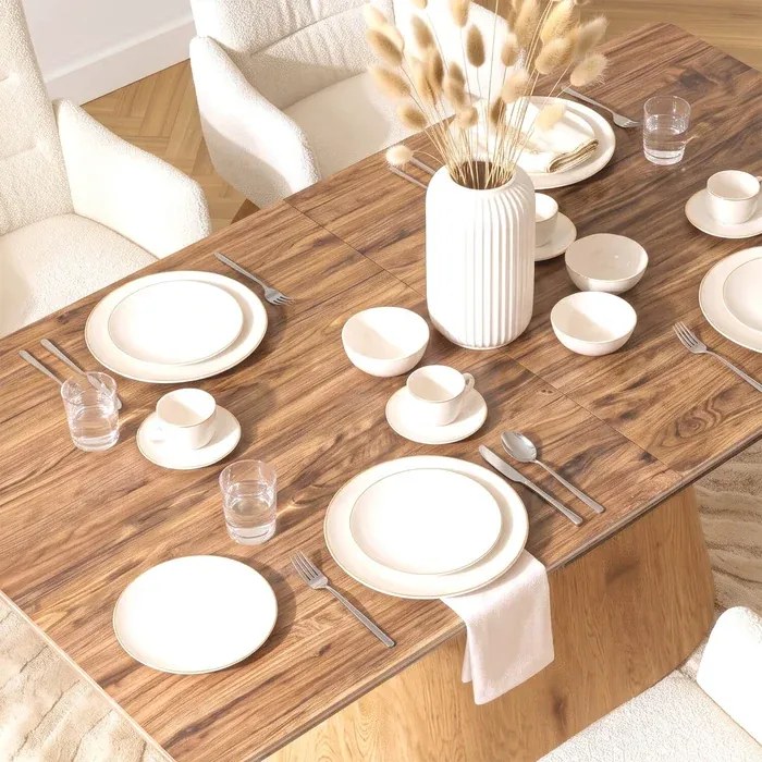 Stół Rozkładany Prostokątny LIZBONA 160-200 cm Ceramiczny Dąb do Jadalni Skandynawski