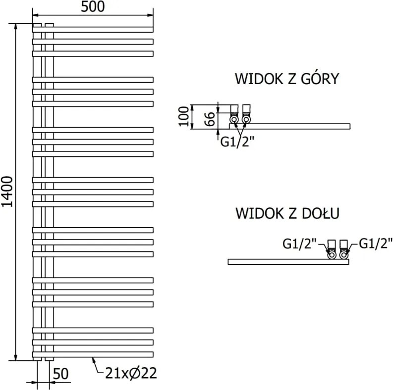 Mexen Neptun grzejnik łazienkowy dekoracyjny 1400 x 500 mm, 532 W, czarny - W101-1400-500-00-70