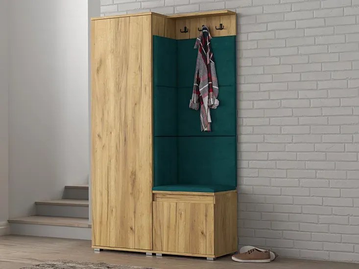 Nowoczesna garderoba do przedpokoju dąb craft + zieleń butelkowa - Fazo 4X