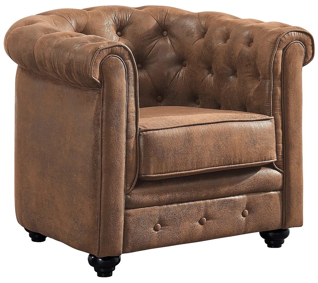 Fotel CHESTERFIELD z mikrofibry o wyglądzie postarzonej skóry