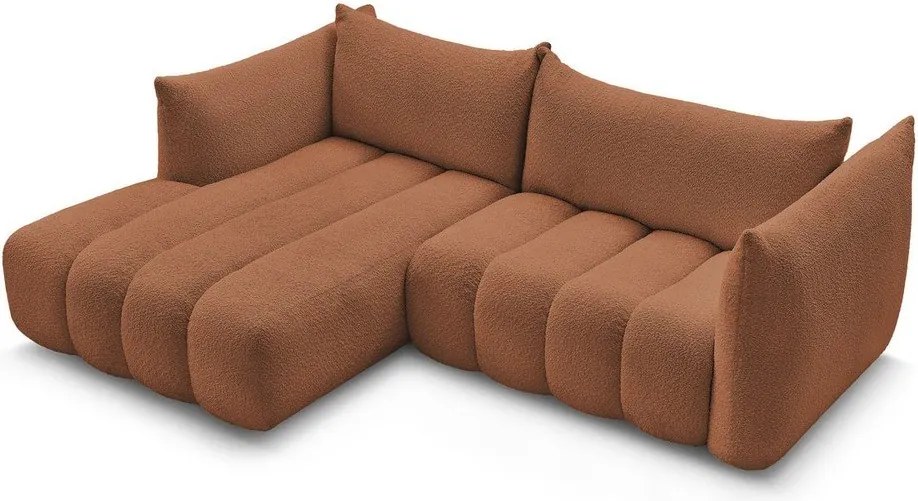Pomarańczowy narożnik z materiału bouclé (lewostronny/z szezlongiem) Azra – Bobochic Paris