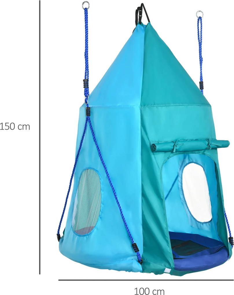 Outsunny Huśtawka gniazdowa z namiotem dla dzieci Ø100 cm błękitno-zielony idealna do ogrodu | Aosom PL