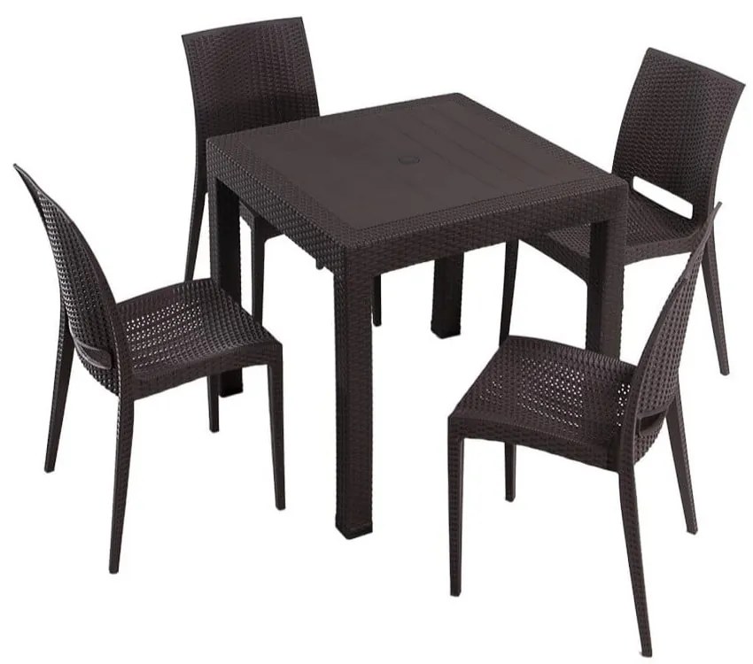 Ciemnobrązowy zestaw mebli ogrodowych z imitacji rattanu dla 4 osób Rattan – Floriane Garden