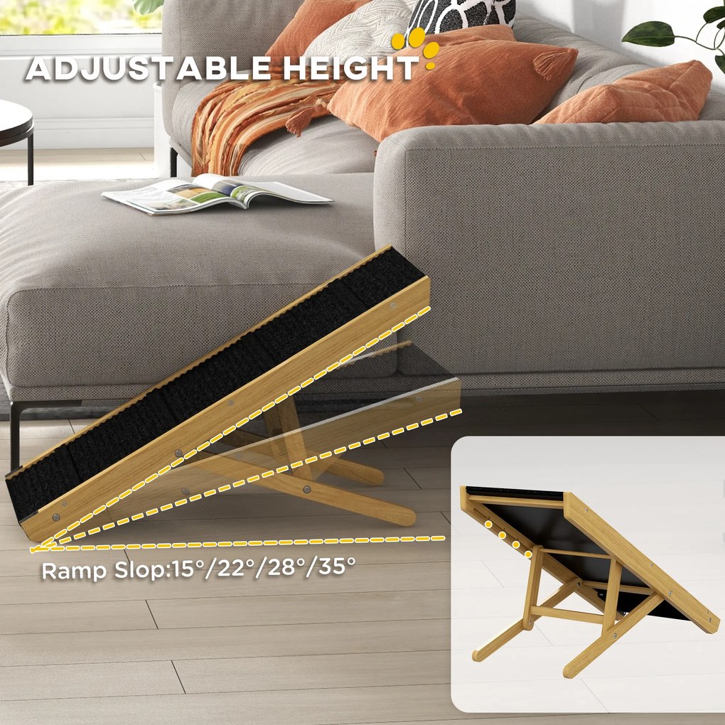 PawHut Rampa dla Zwierząt, Regulowana, 4-stopniowa, Antypoślizgowa, Składana, Drewno Sosnowe, dla Psów do 15 kg