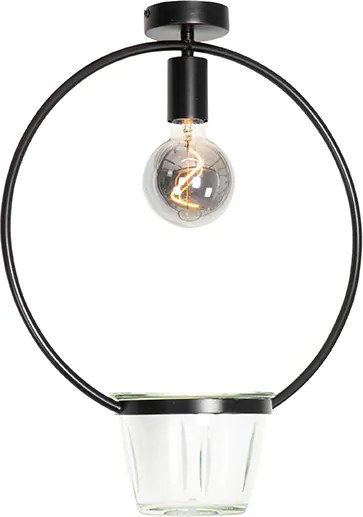 Nowoczesna lampa sufitowa czarna ze szklaną osłoną okrągłą - Roslini