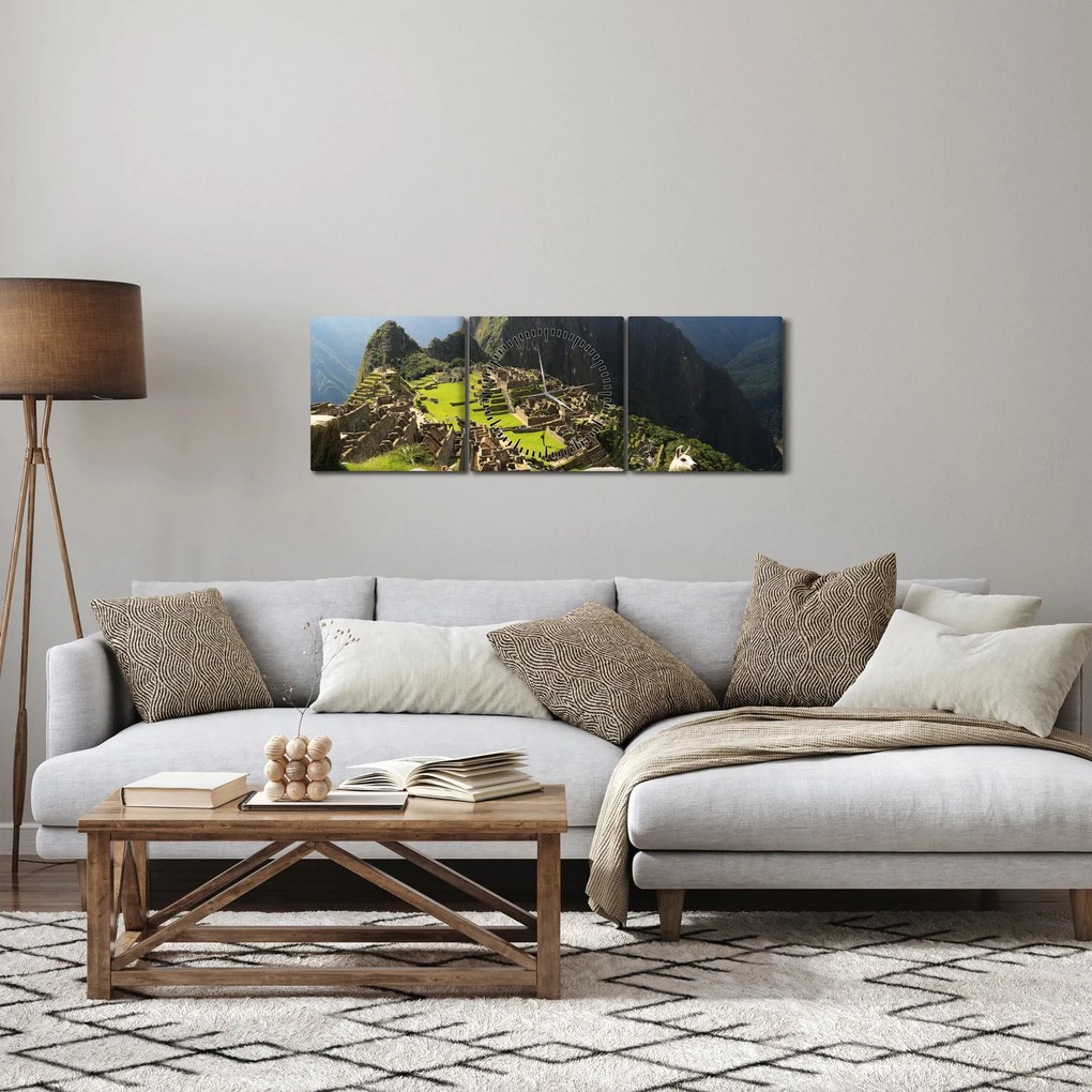 Obraz - Machu Picchu (z zegarem) (90x30 cm)